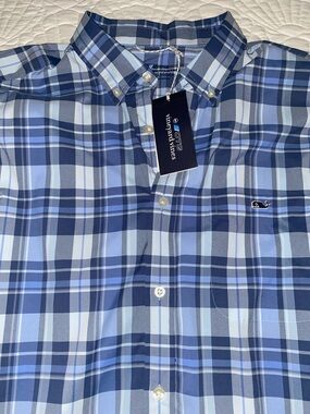 Vineyard Vines Moonshine Plaid Button-Down Shirt in Blue and White